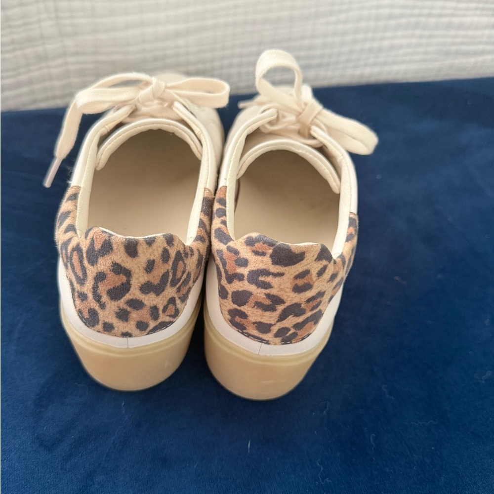 Naturalizer Cream Lace-Up Sneakers with Leopard Trim